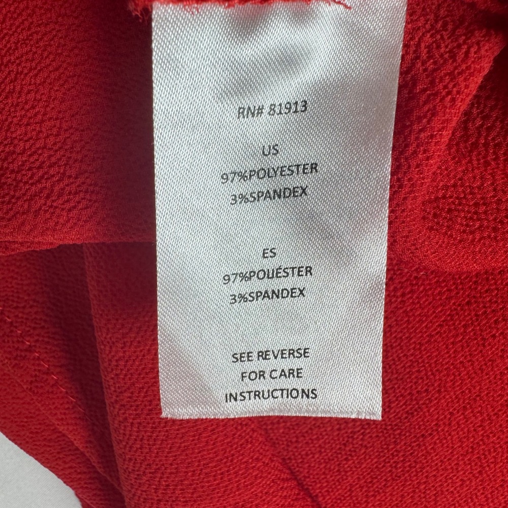C&E Red Flutter Sleeve V-Neck Crepe Blouse XL Solid Red Top - Picture 5 of 6